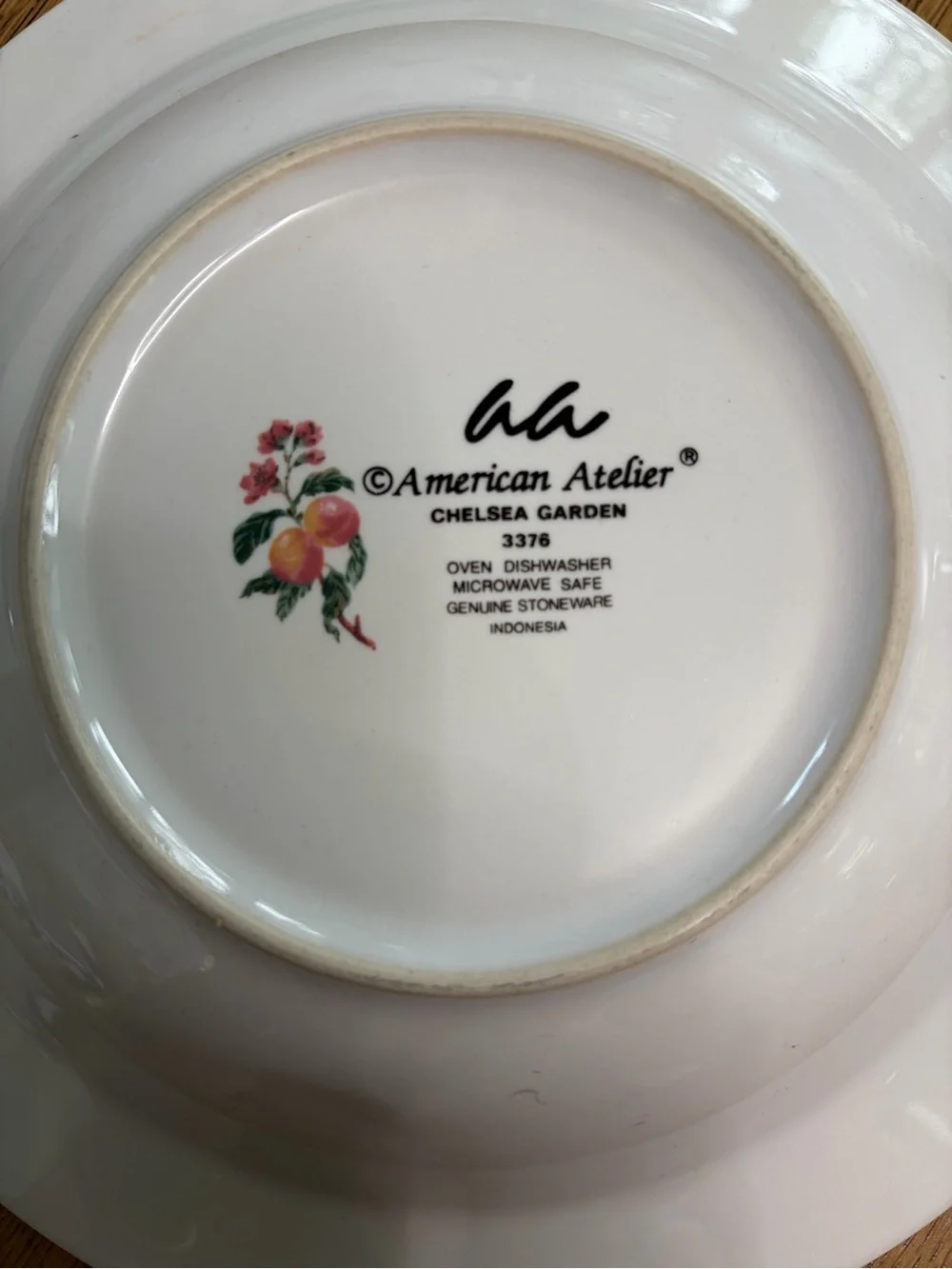White Ceramic Fruit-Pattern Dinnerware Bowl with Green Trim